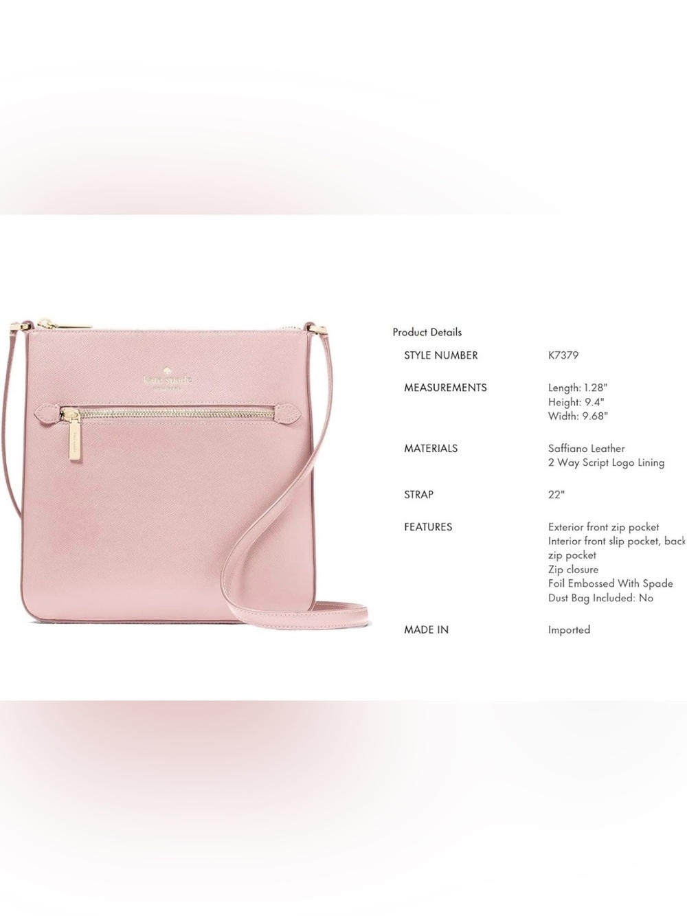 Kate Spade Sadie Large Crossbody Tutu Pink Saffiano Leather - Picture 2 of 10